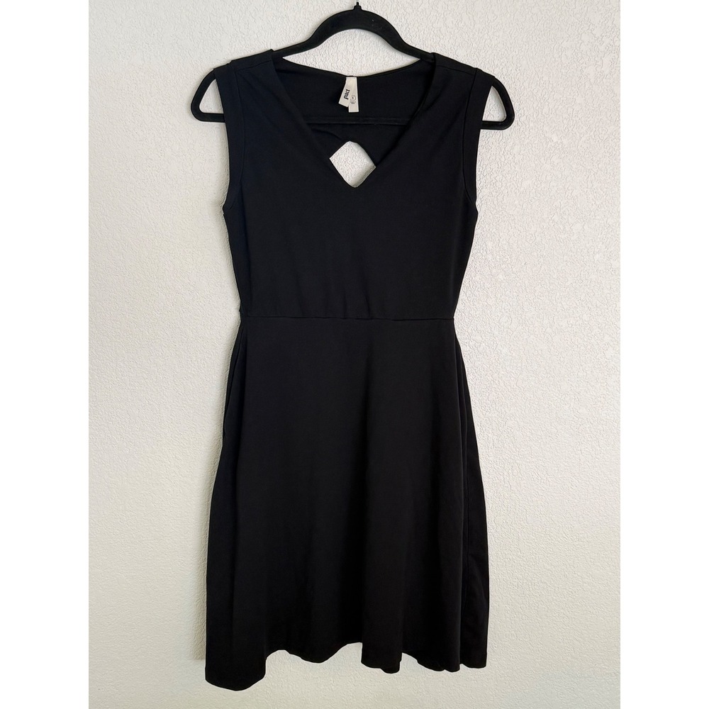Pact Organic Cotton Fit and Flare Dress Black Sleeveless V-Neck Cutout Small